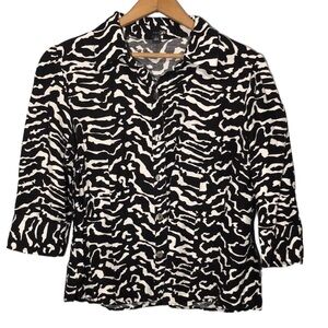 EAST 5TH | Linen Blend Black & White Zebra Print Button Down Shirt size Large